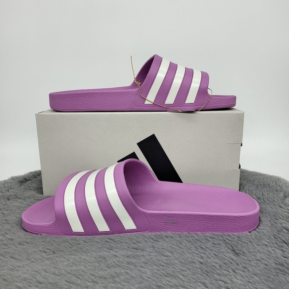 adidas Adilette Aqua Slides Preloved Purple Off White Grey Two Women's Size 11 - Picture 6 of 7